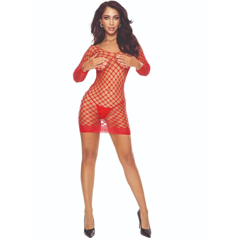 Passion - Bs108 Bodystocking Grid Rouge